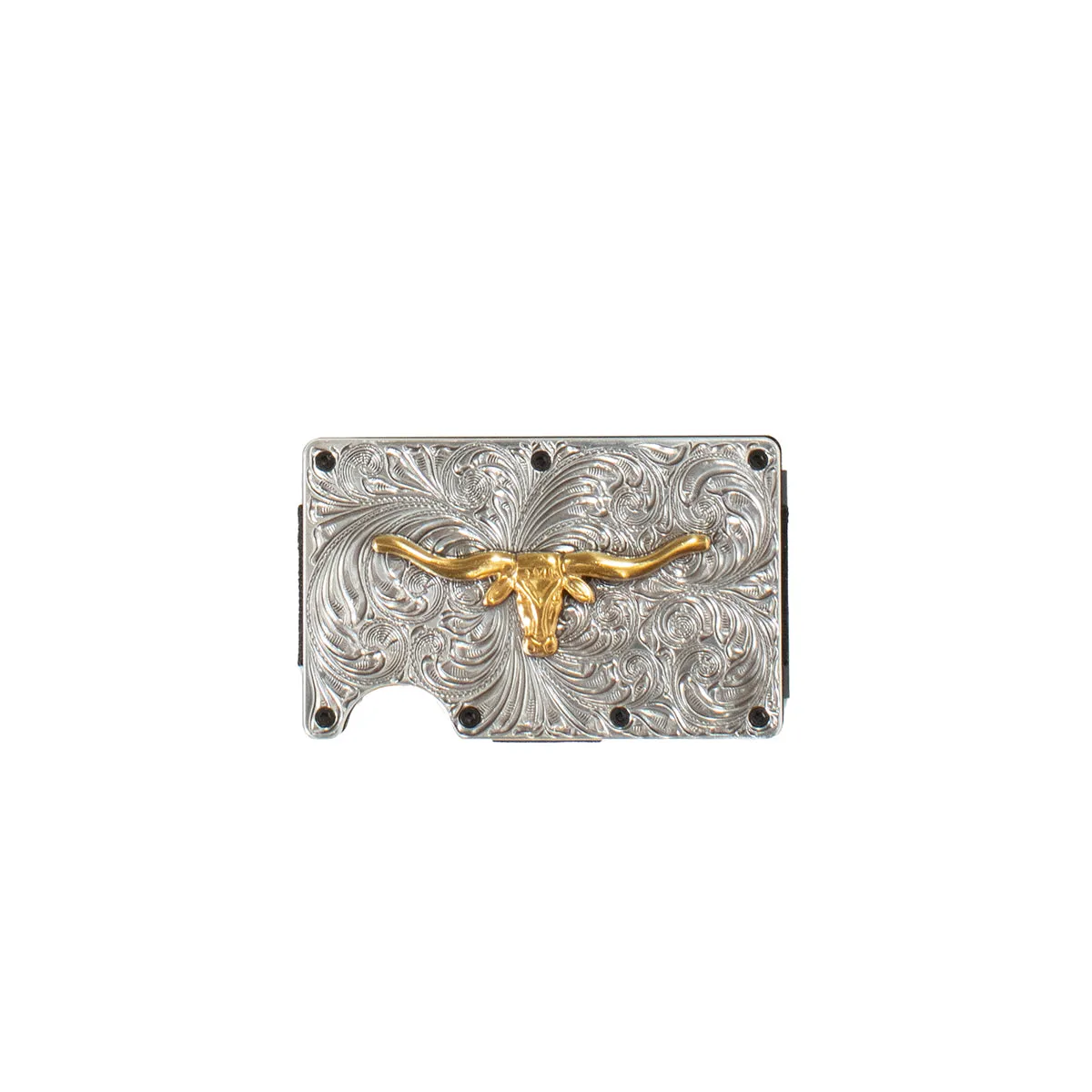 3D Silver Engraved Utility Wallet with Gold Longhorn Motif