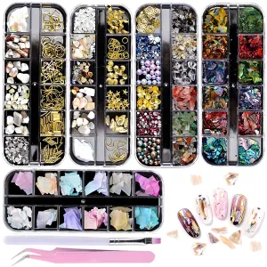 5 Boxes Colorful Nail Art Rhinestones Kit - Multicolor Nail Crystal Gems Nail Diamonds Nail Horse Eye Rhinestones with Tweezers and Nail Art Brush for Nail Art Supplies Accessories (colorful1)