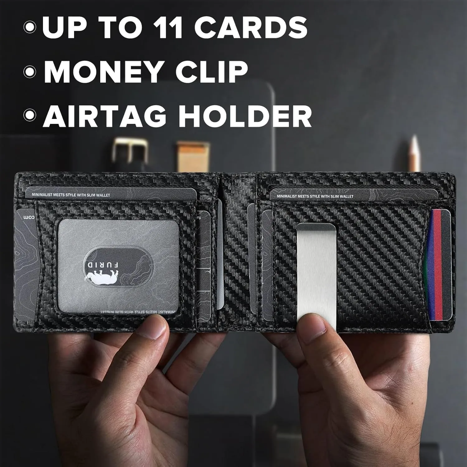 Airtag Wallet Men RFID Blocking Bifold Wallet with Airtag Holder