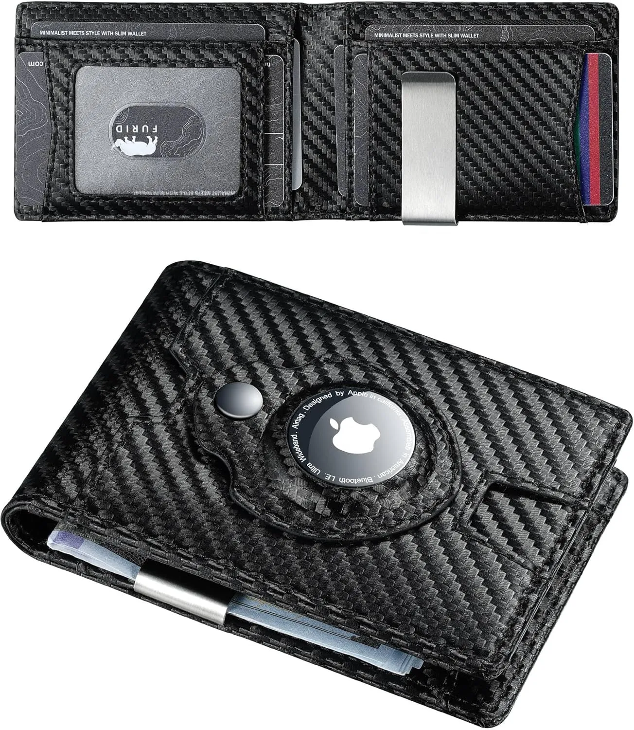 Airtag Wallet Men RFID Blocking Bifold Wallet with Airtag Holder