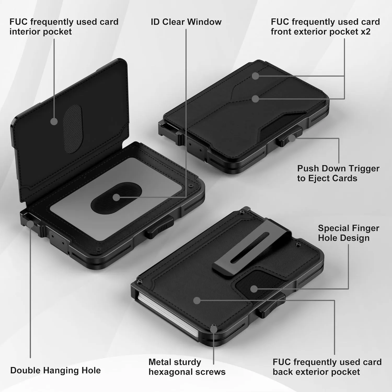 Aluminum Pop Up Card Case RFID Blocking Bifold Wallets For Men