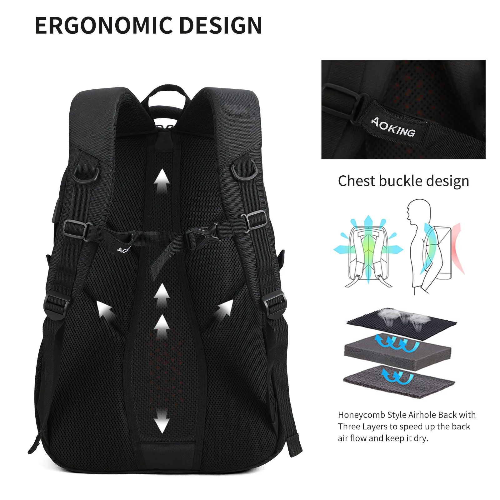 Aoking 15.6''Laptop Business Office Backpack Large Capacity Backpack SN97095