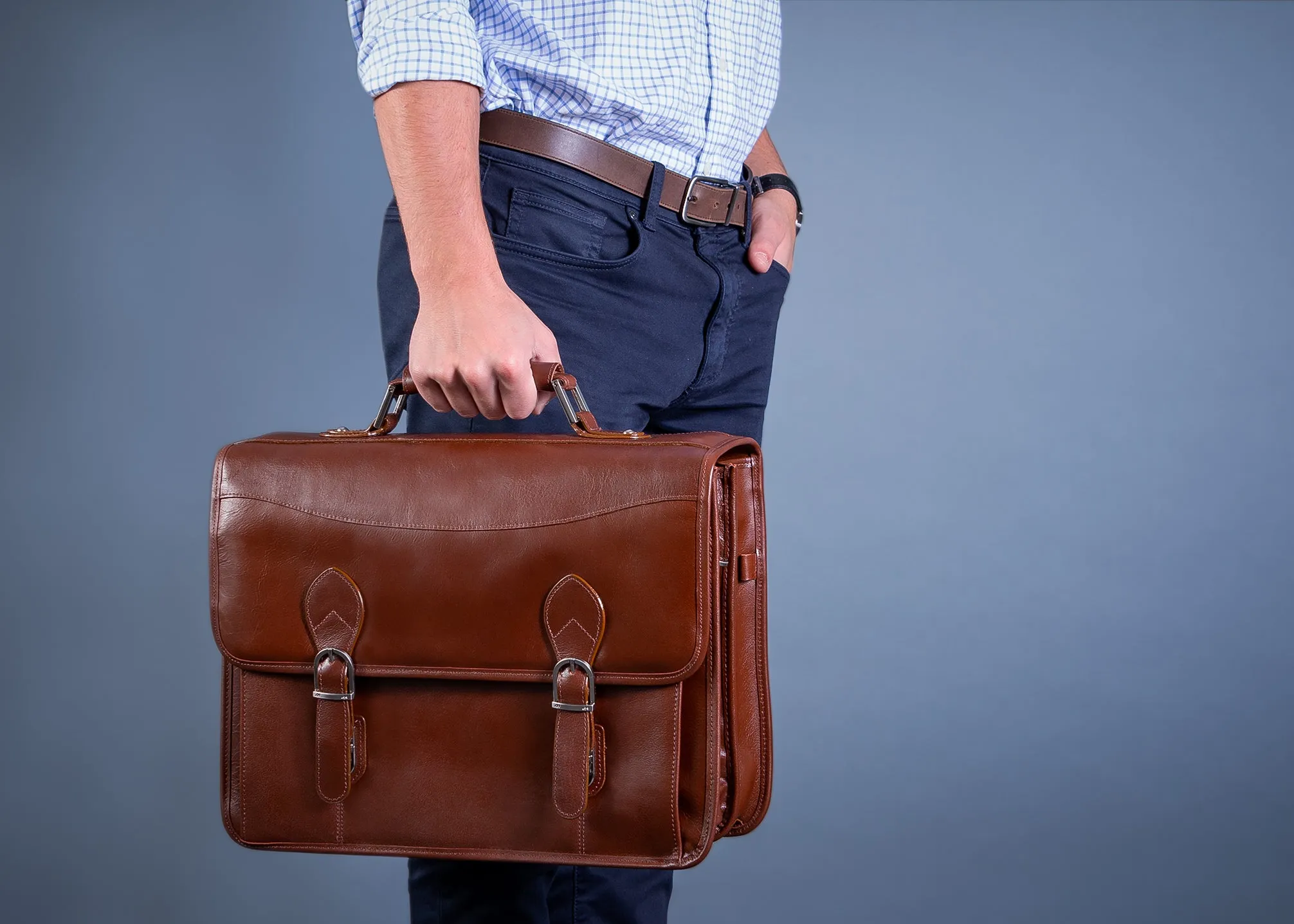 BELVEDERE | 15" Leather Laptop Briefcase