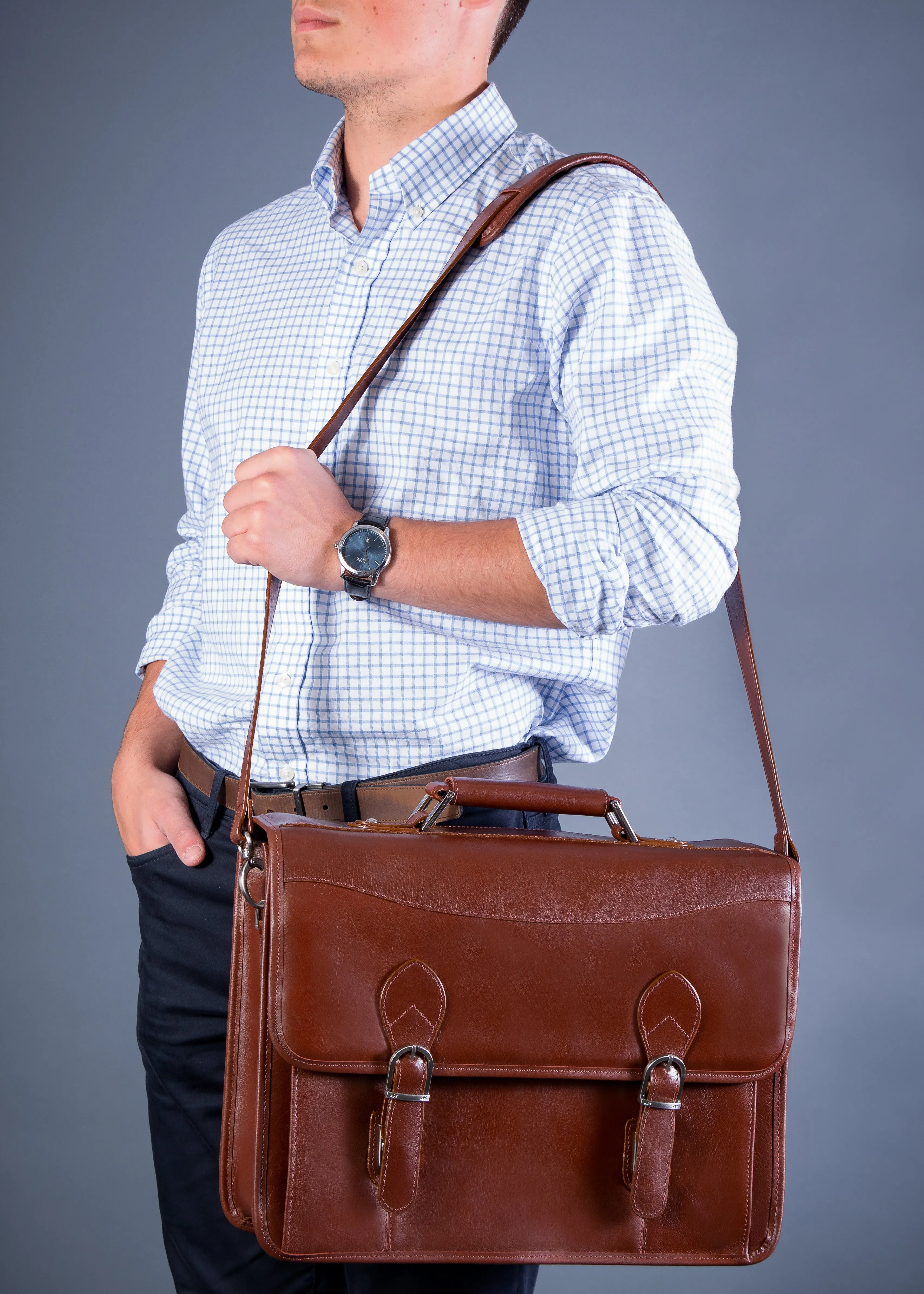 BELVEDERE | 15" Leather Laptop Briefcase