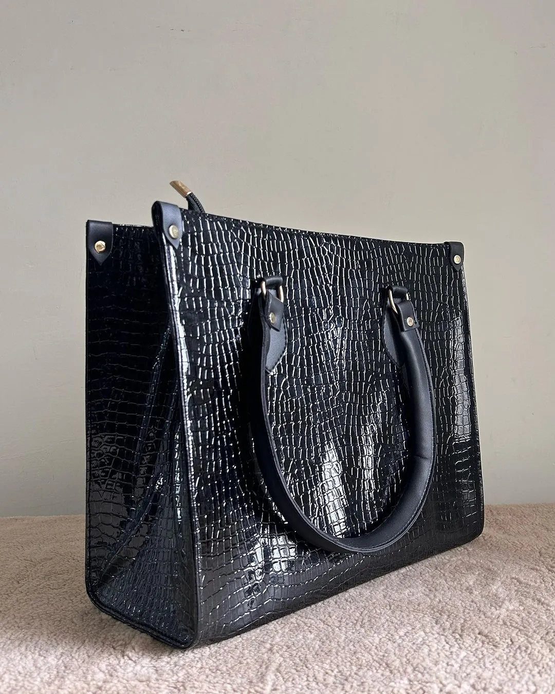 Black Croco-Print Tote Bag!