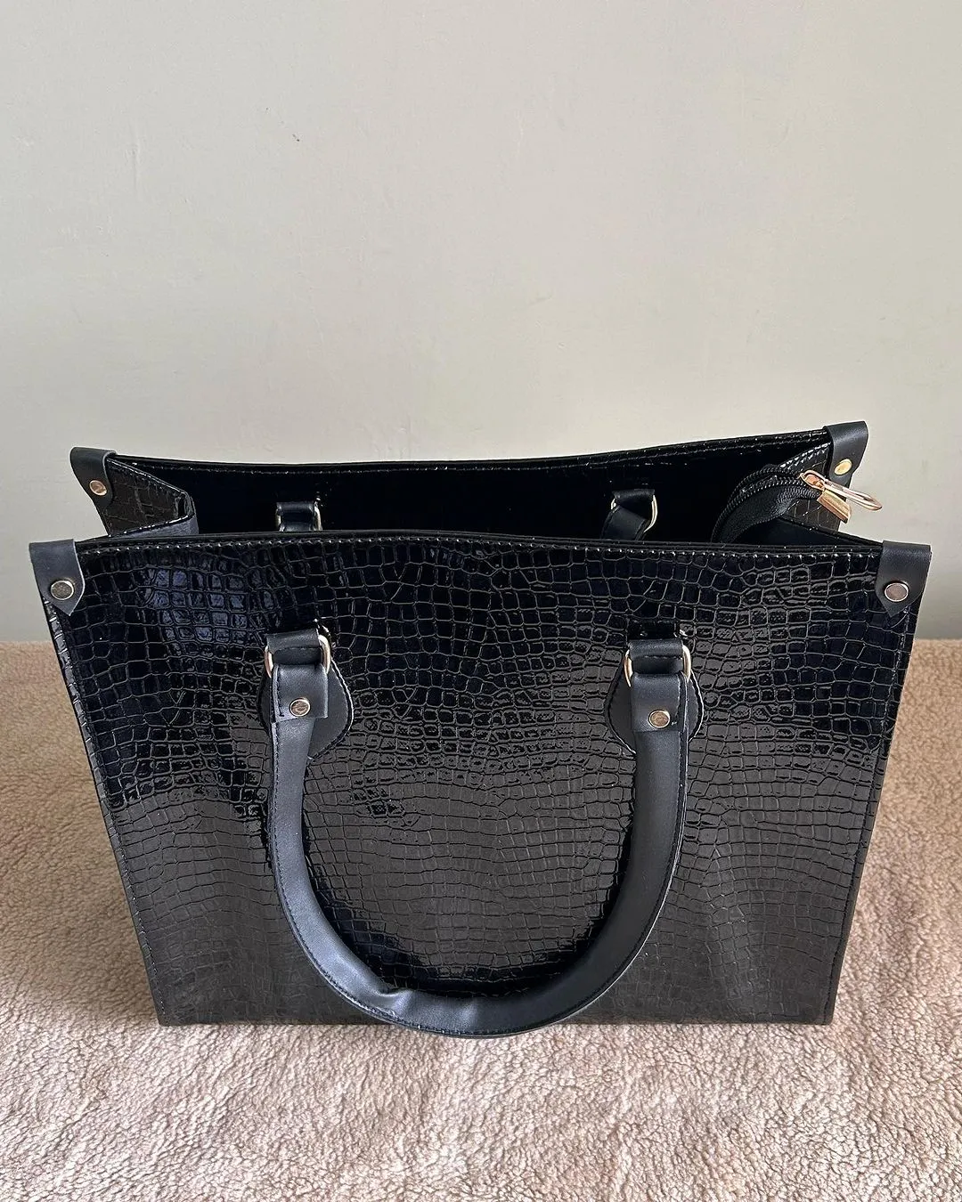 Black Croco-Print Tote Bag!