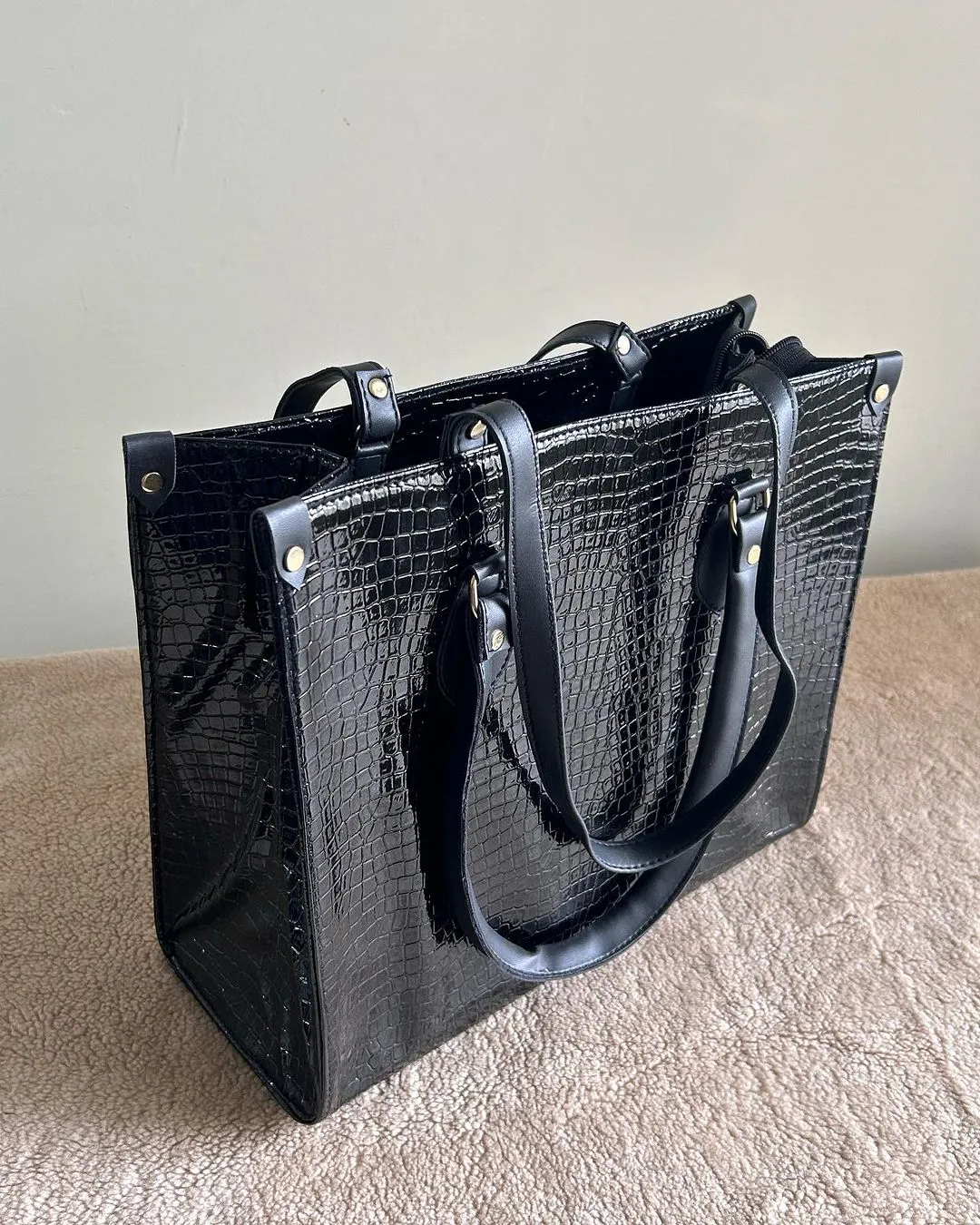 Black Croco-Print Tote Bag!
