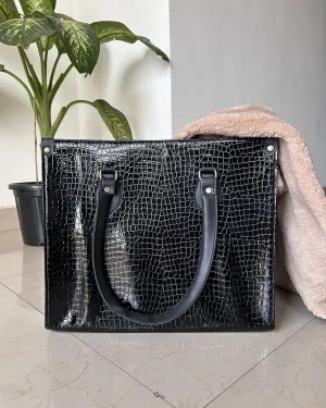 Black Croco-Print Tote Bag!