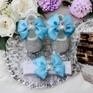 Bling Teddy Bear Baby Shoes and Headband