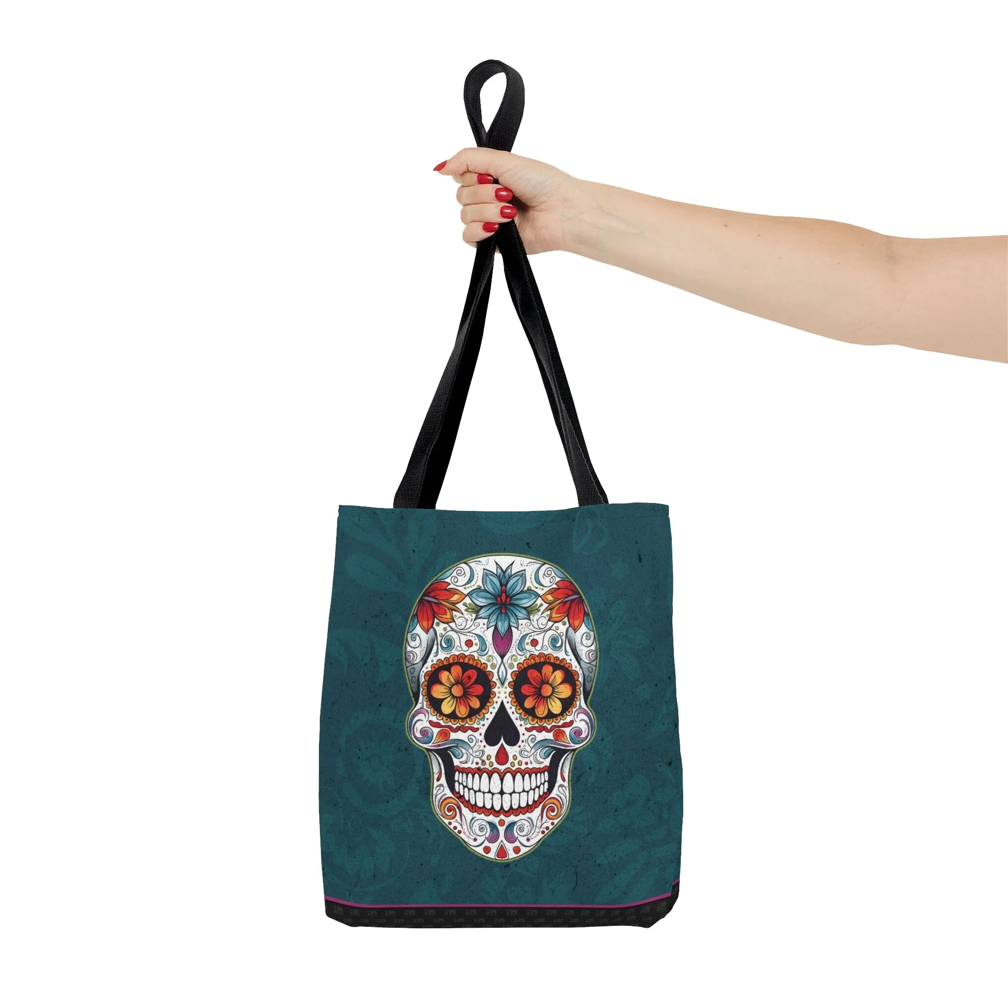 Blue Traditional Mexican Sugar Skull Tattoo Tote Bag