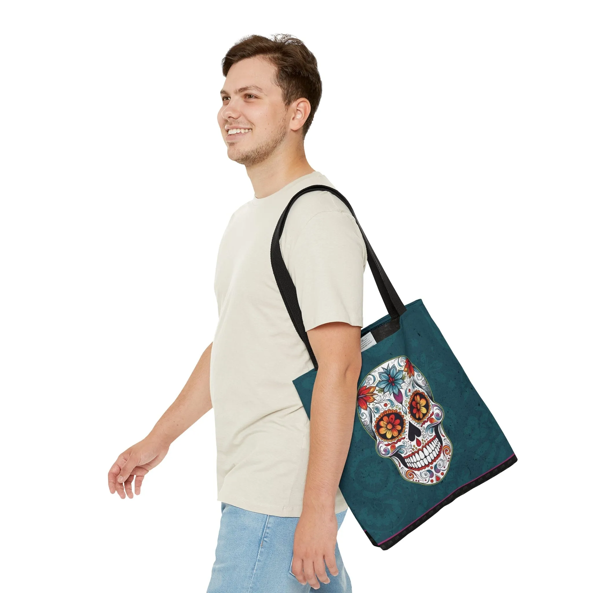 Blue Traditional Mexican Sugar Skull Tattoo Tote Bag