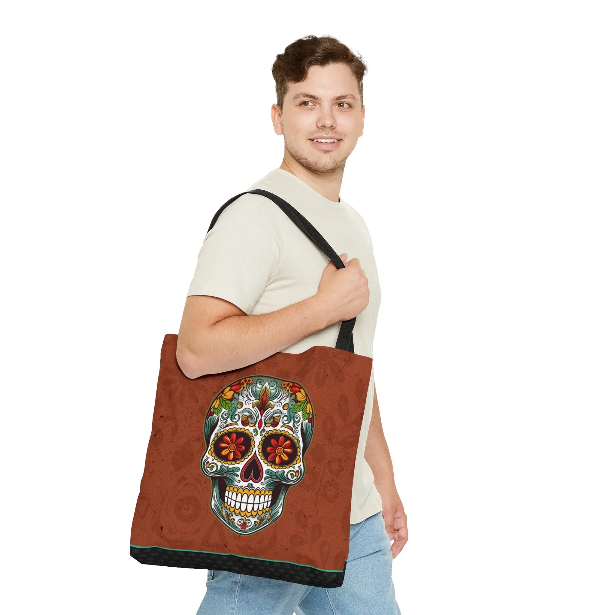Brick Brown Mexican Sugar Skull Tattoo Tote Bag