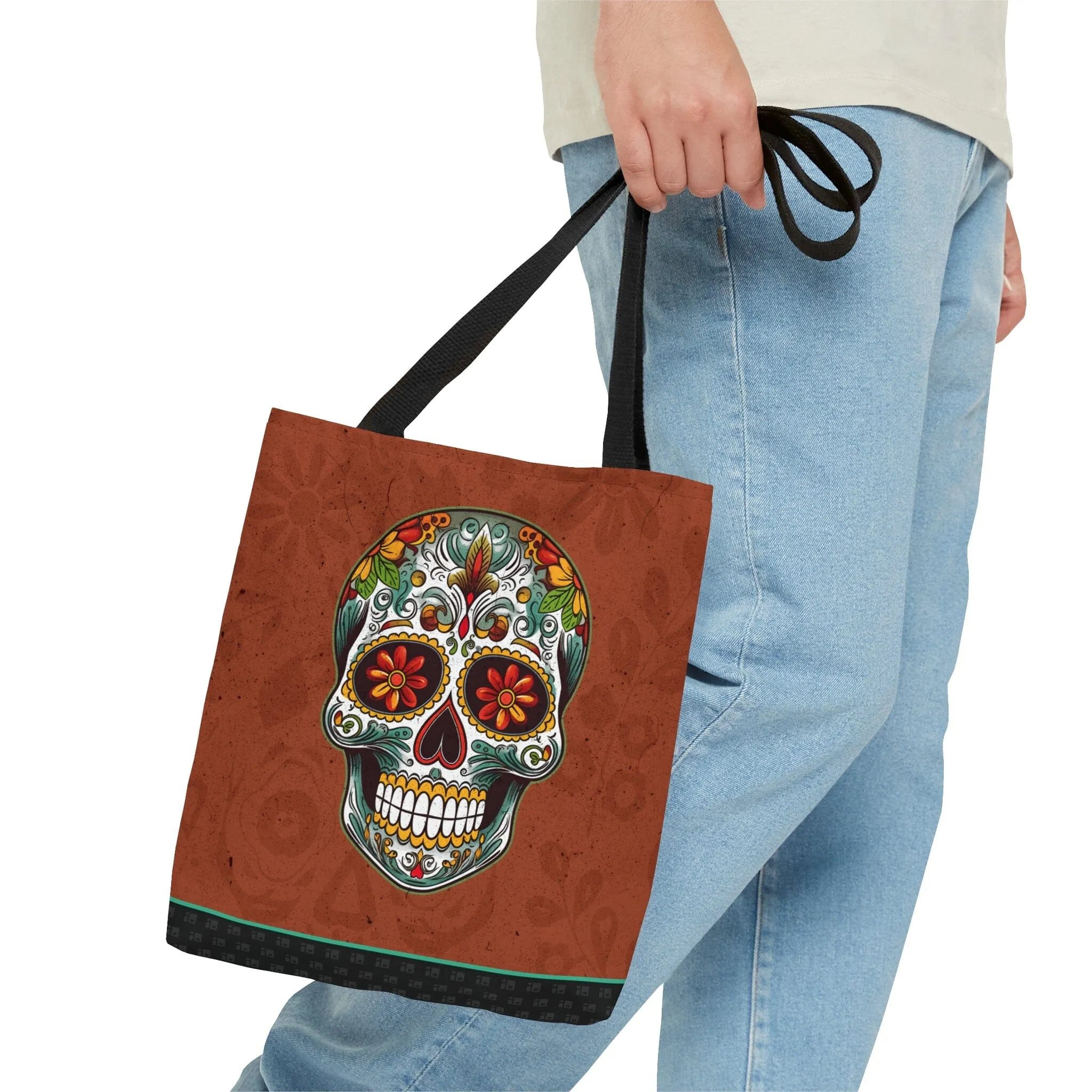 Brick Brown Mexican Sugar Skull Tattoo Tote Bag