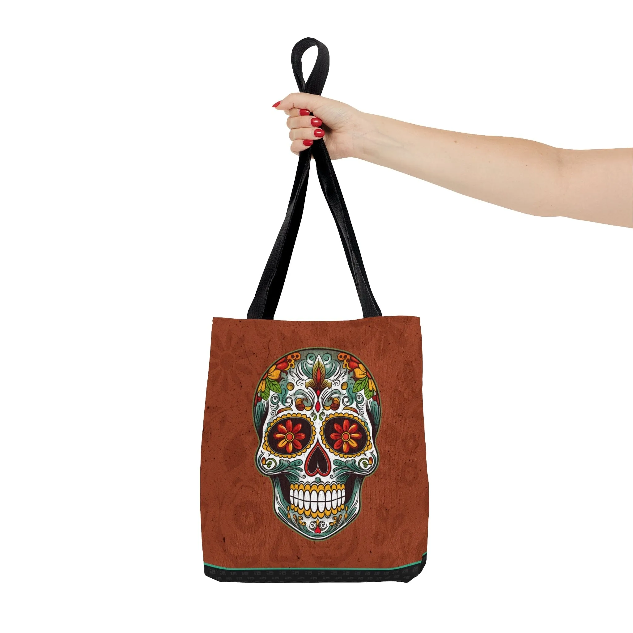 Brick Brown Mexican Sugar Skull Tattoo Tote Bag