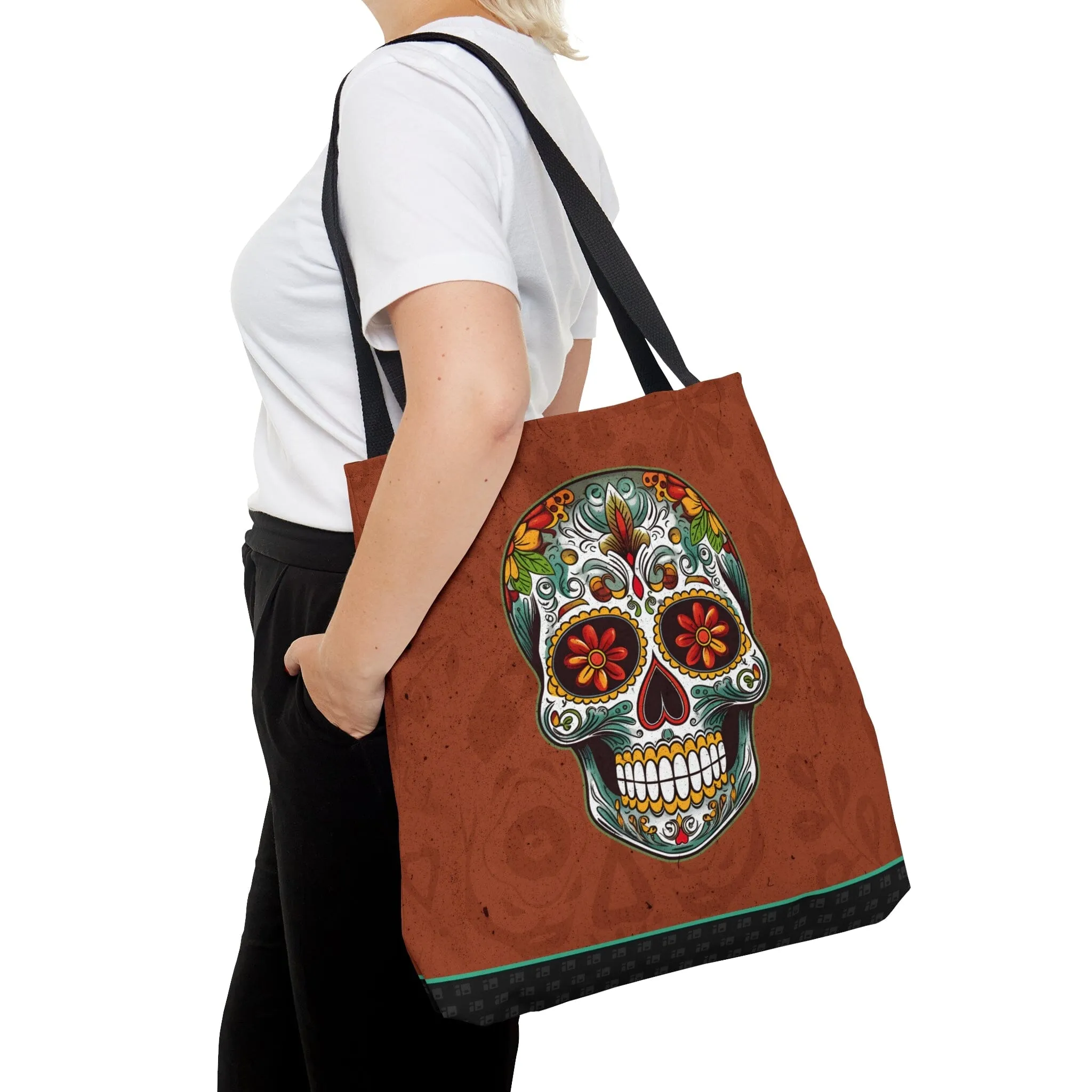 Brick Brown Mexican Sugar Skull Tattoo Tote Bag