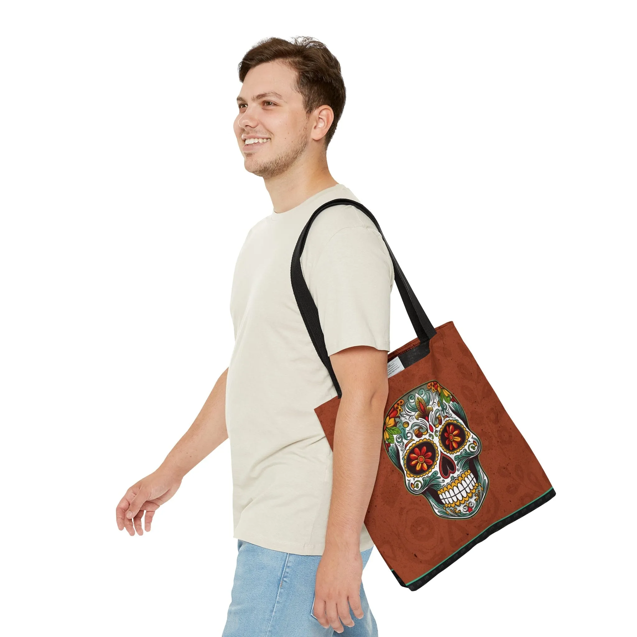 Brick Brown Mexican Sugar Skull Tattoo Tote Bag