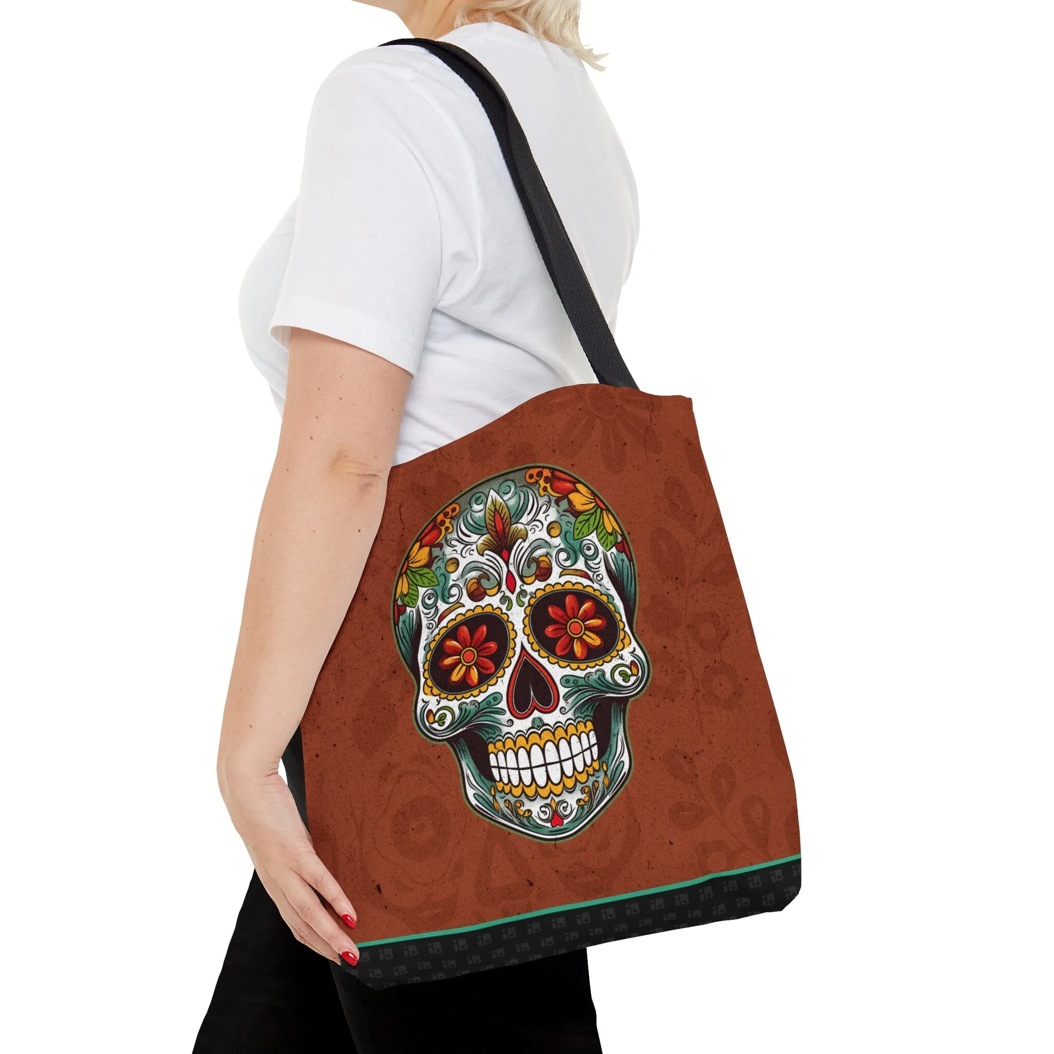 Brick Brown Mexican Sugar Skull Tattoo Tote Bag