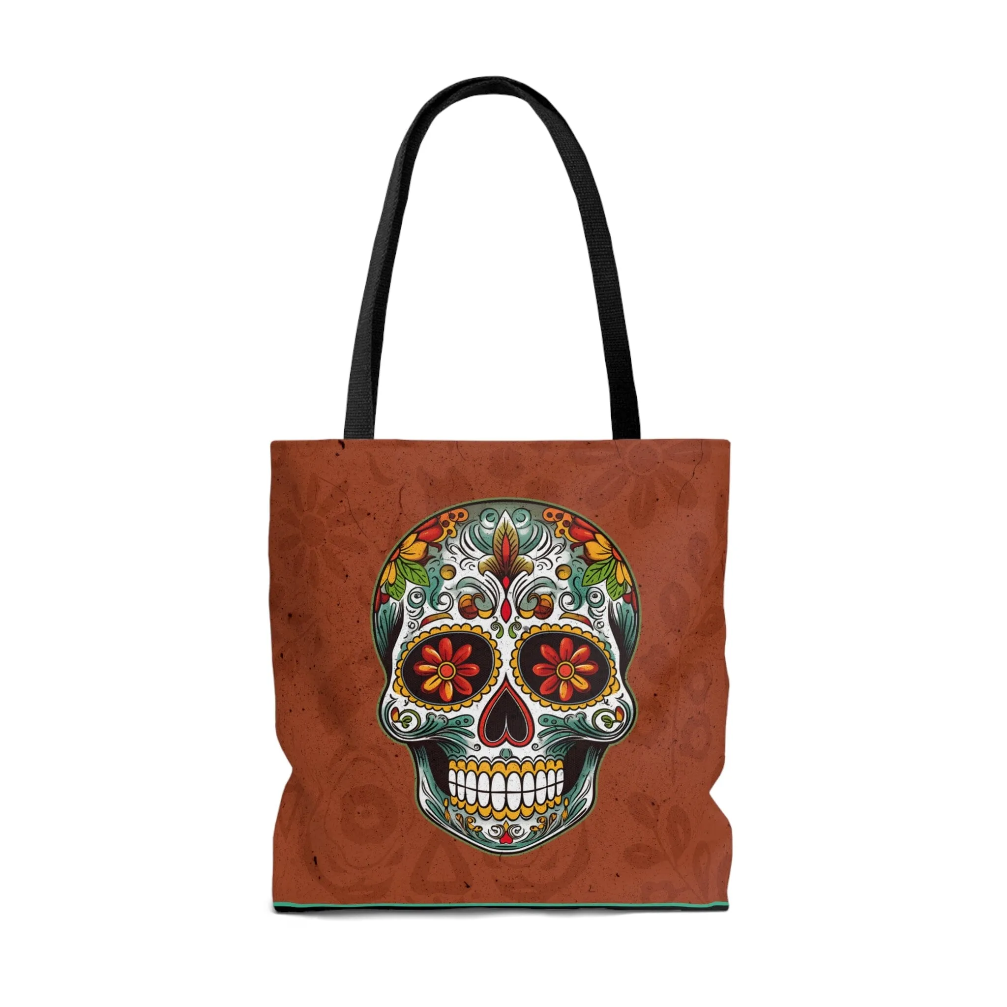 Brick Brown Mexican Sugar Skull Tattoo Tote Bag