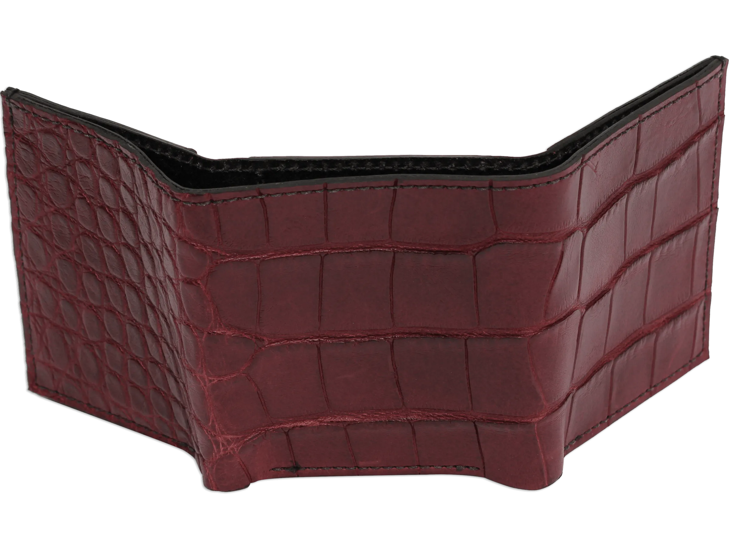Burgundy Alligator Luxury Designer Exotic Trifold Wallet With ID Window