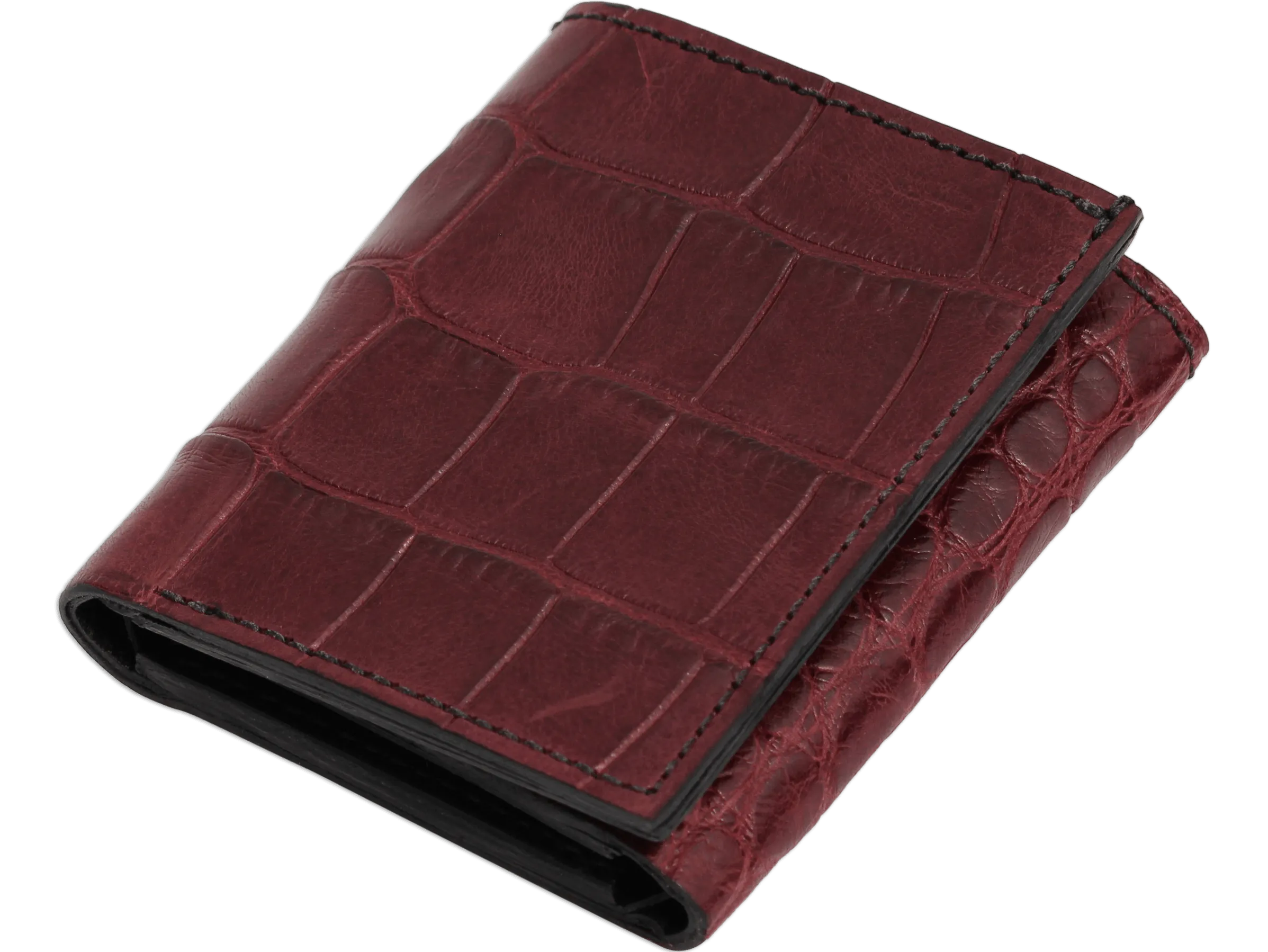 Burgundy Alligator Luxury Designer Exotic Trifold Wallet With ID Window