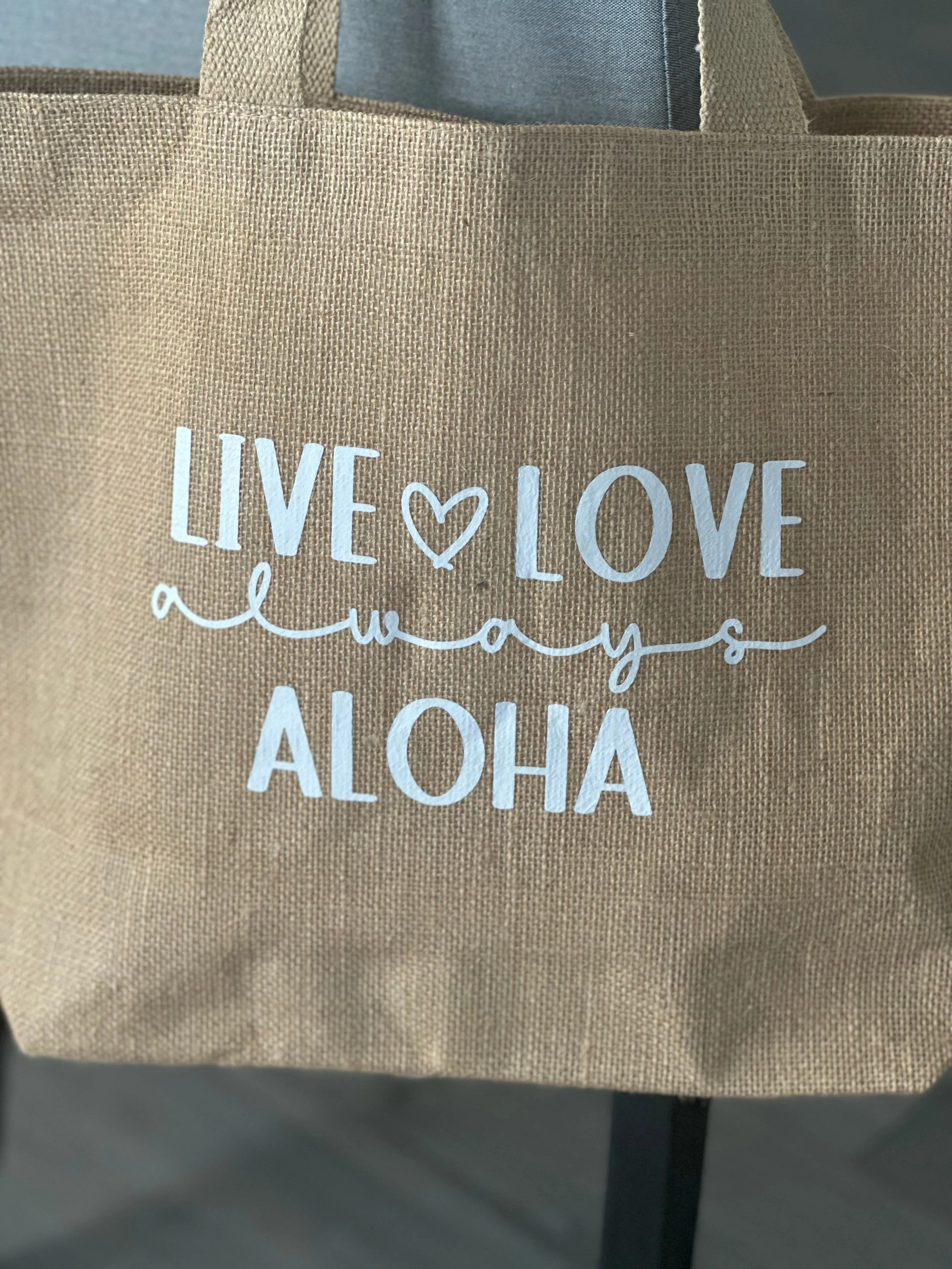 Burlap Tote - Live Love Aloha