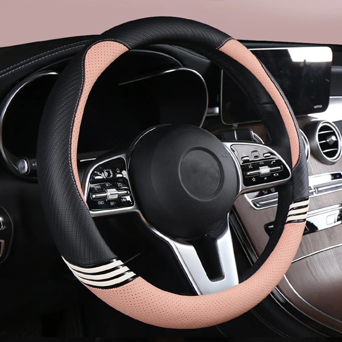 Car Steering Wheel Cover 2023 Update Version, Custom Fit For Your Cars, Premium Leather Car Steering Wheel Cover with Logo, Car Accessories