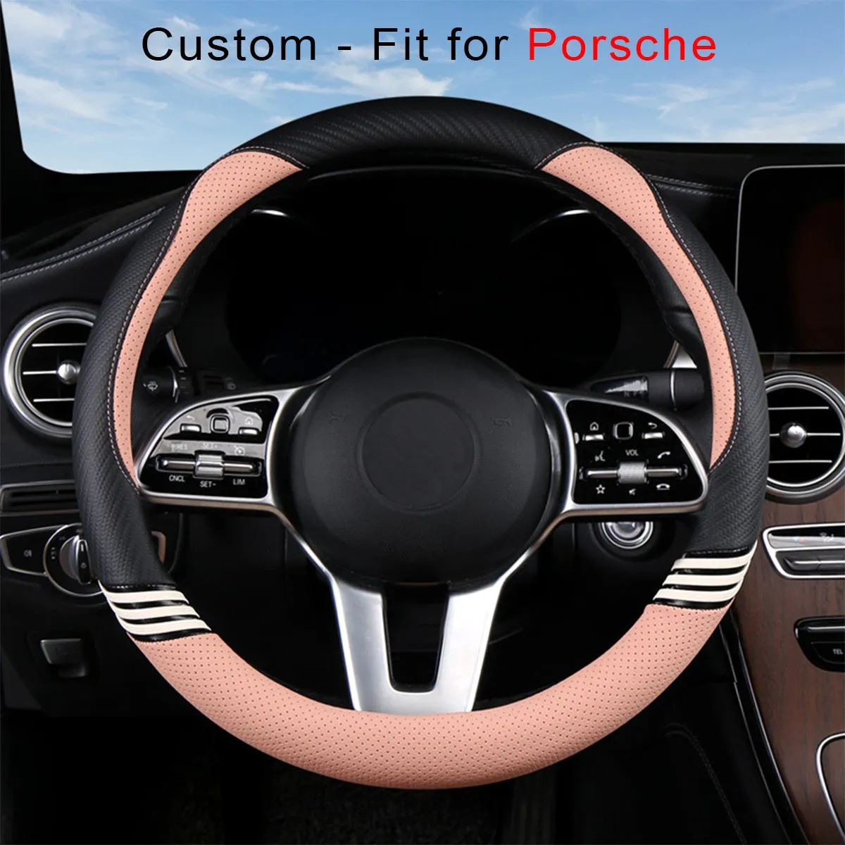 Car Steering Wheel Cover 2023 Update Version, Custom Fit For Your Cars, Premium Leather Car Steering Wheel Cover with Logo, Car Accessories