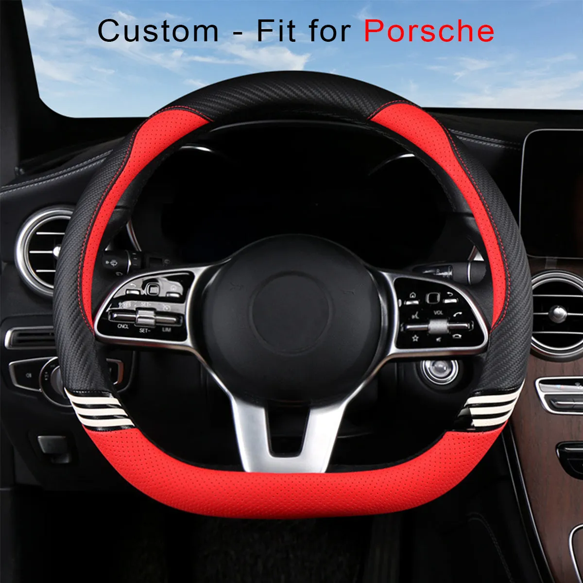 Car Steering Wheel Cover 2023 Update Version, Custom Fit For Your Cars, Premium Leather Car Steering Wheel Cover with Logo, Car Accessories