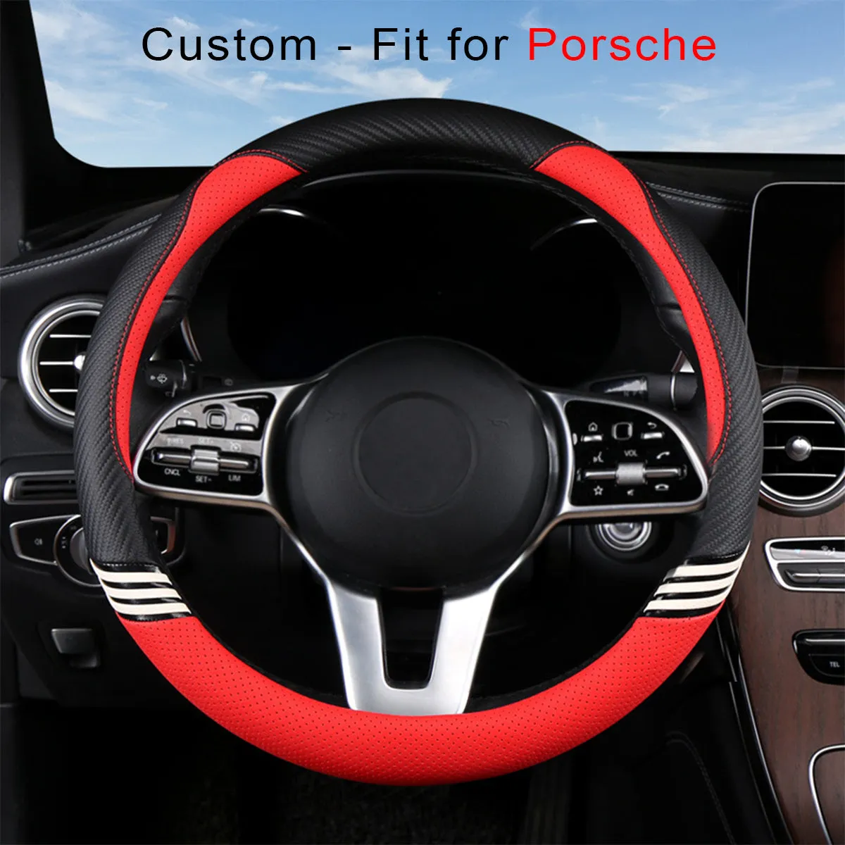 Car Steering Wheel Cover 2023 Update Version, Custom Fit For Your Cars, Premium Leather Car Steering Wheel Cover with Logo, Car Accessories