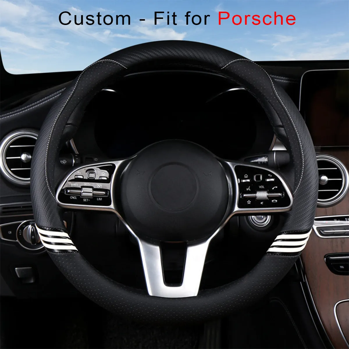 Car Steering Wheel Cover 2023 Update Version, Custom Fit For Your Cars, Premium Leather Car Steering Wheel Cover with Logo, Car Accessories