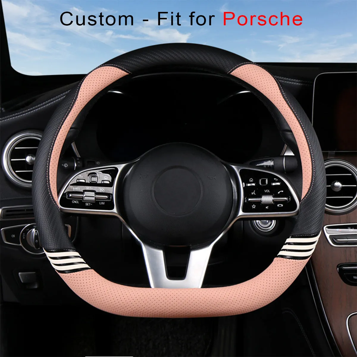 Car Steering Wheel Cover 2023 Update Version, Custom Fit For Your Cars, Premium Leather Car Steering Wheel Cover with Logo, Car Accessories