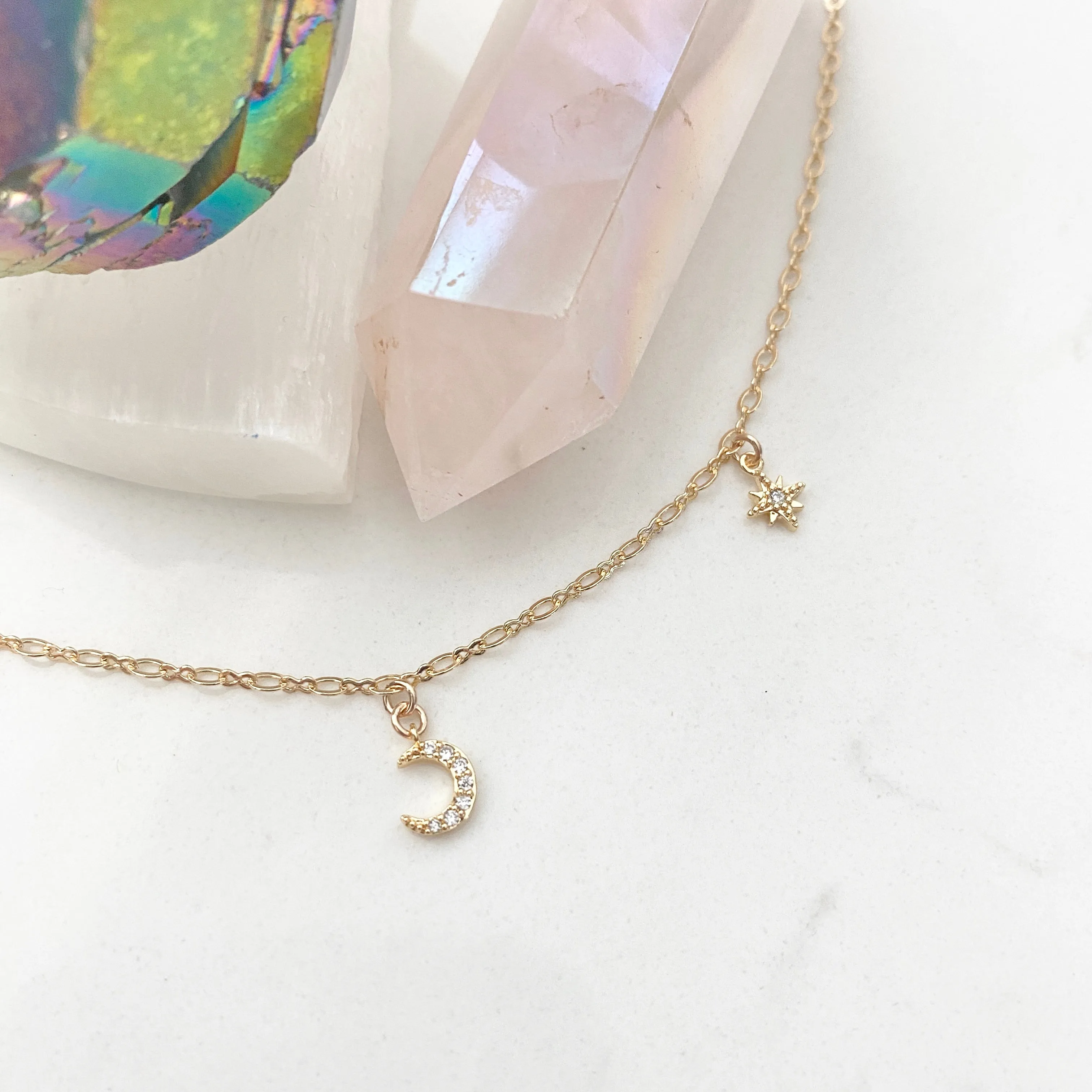 Chanelle Moon And Star Dangly Necklace