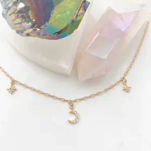 Chanelle Moon And Star Dangly Necklace