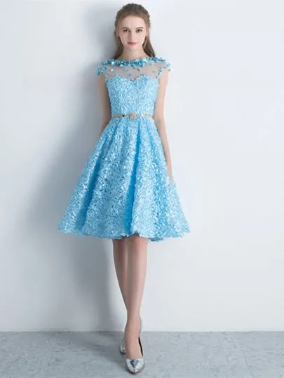 Cheap Scoop Appliques Lace Short Homecoming Dress