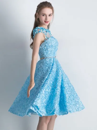 Cheap Scoop Appliques Lace Short Homecoming Dress