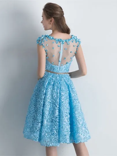 Cheap Scoop Appliques Lace Short Homecoming Dress