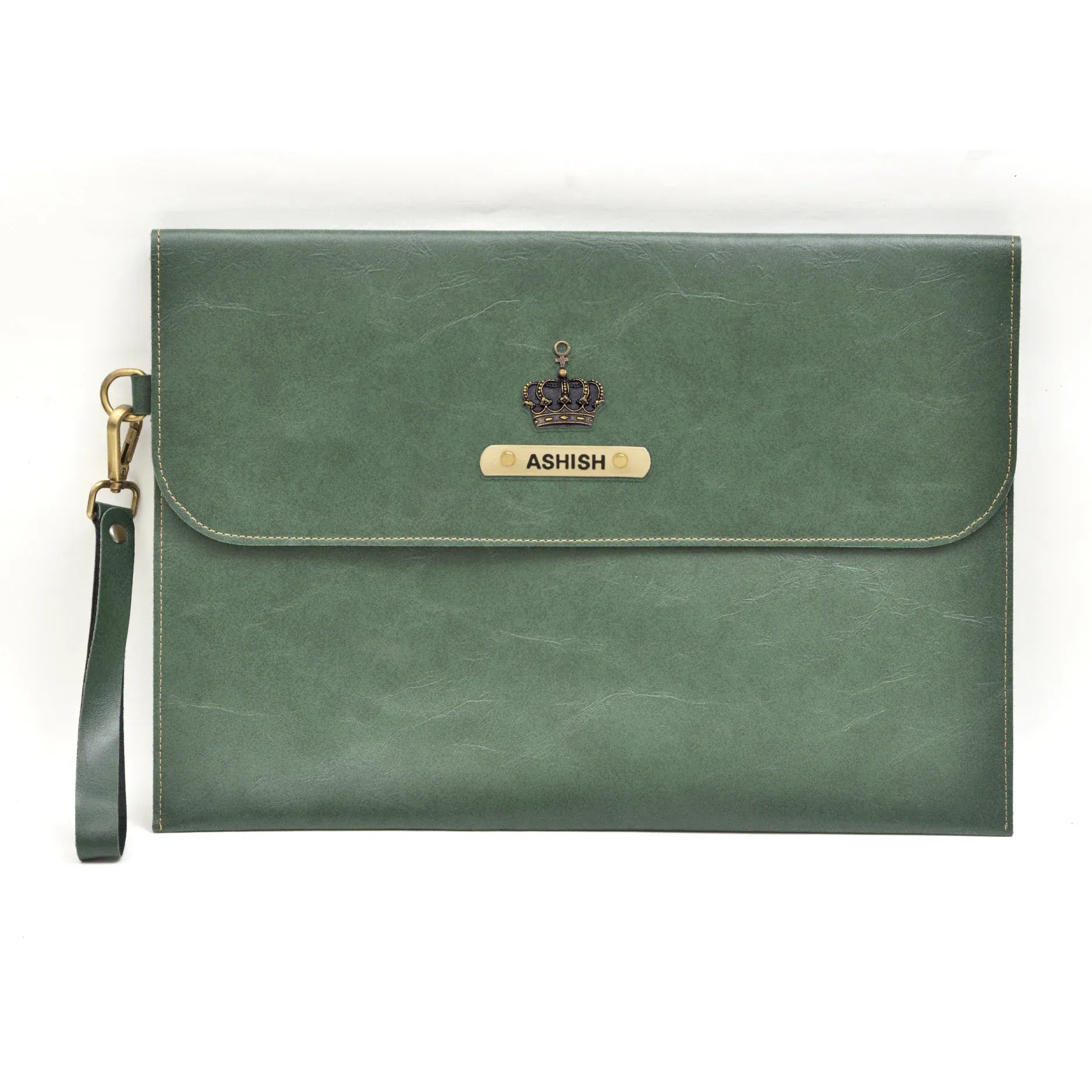 Classy Leather Customized Laptop or Macbook bag/ Sleeve  13.5 inches - Olive Green