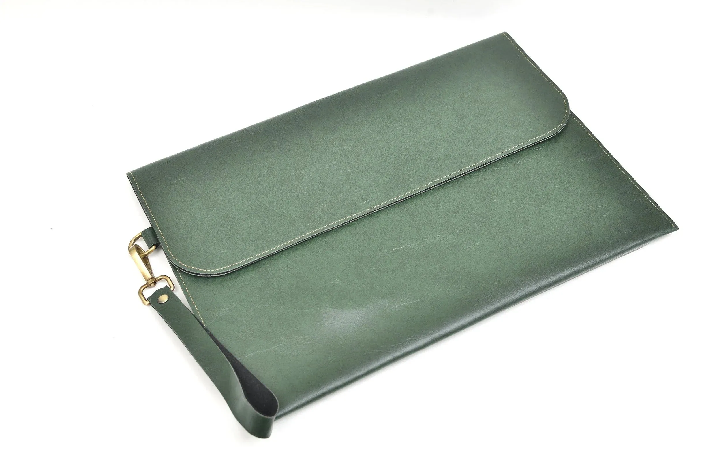 Classy Leather Customized Laptop or Macbook bag/ Sleeve  13.5 inches - Olive Green