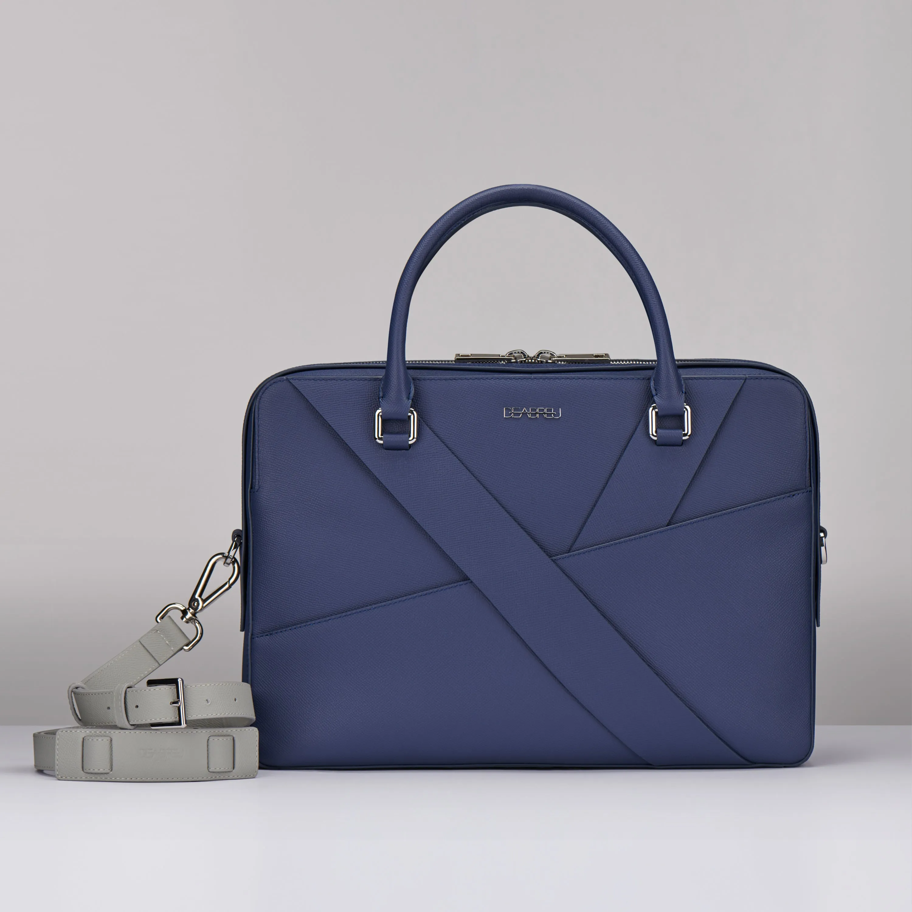 DIAGONAL BRIEFCASE BLUE SAFFIANO LEATHER