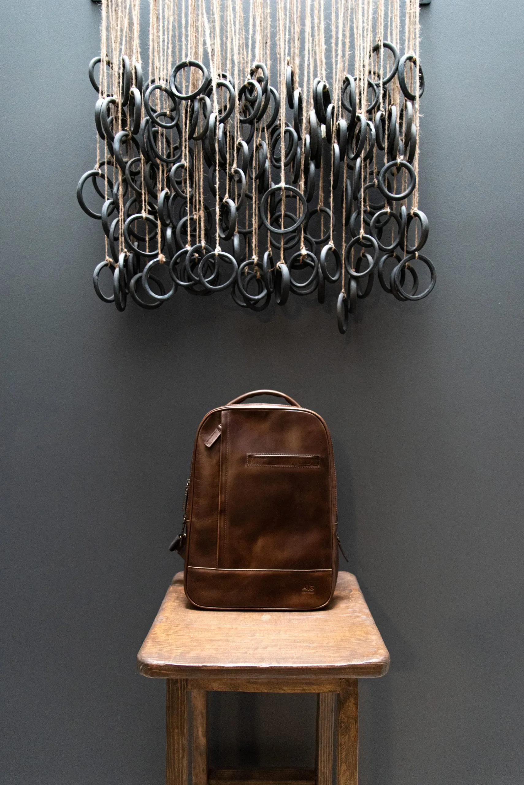 Double compartment backpack in Chocolate Leather - final sale no exchange