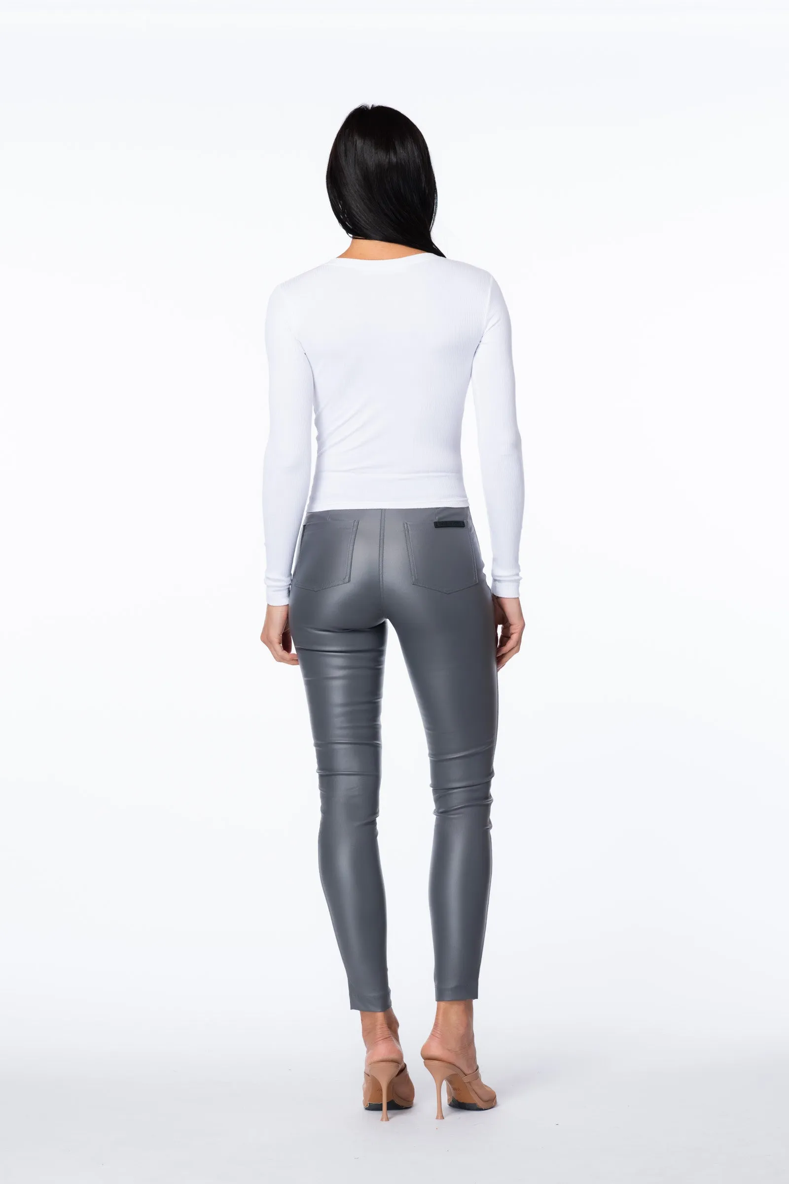 Drawstring Ribbed Long-Sleeve V-Neck Top
