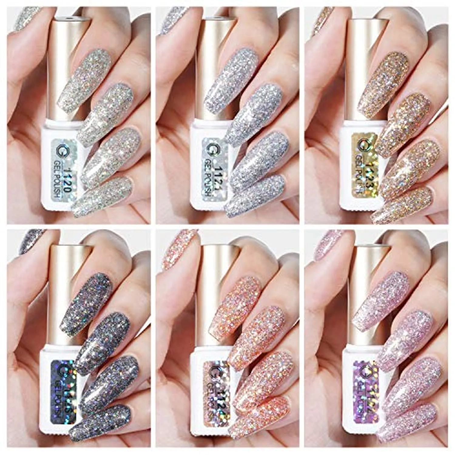 GAOY Chrome Platinum Glitter Gel Nail Polish Set of 6 Colors Including Sparkly Shiny Black Silver Pink Gel Polish Kit UV LED Soak Off Nail Polish Home DIY Manicure Nail Salon Varnish