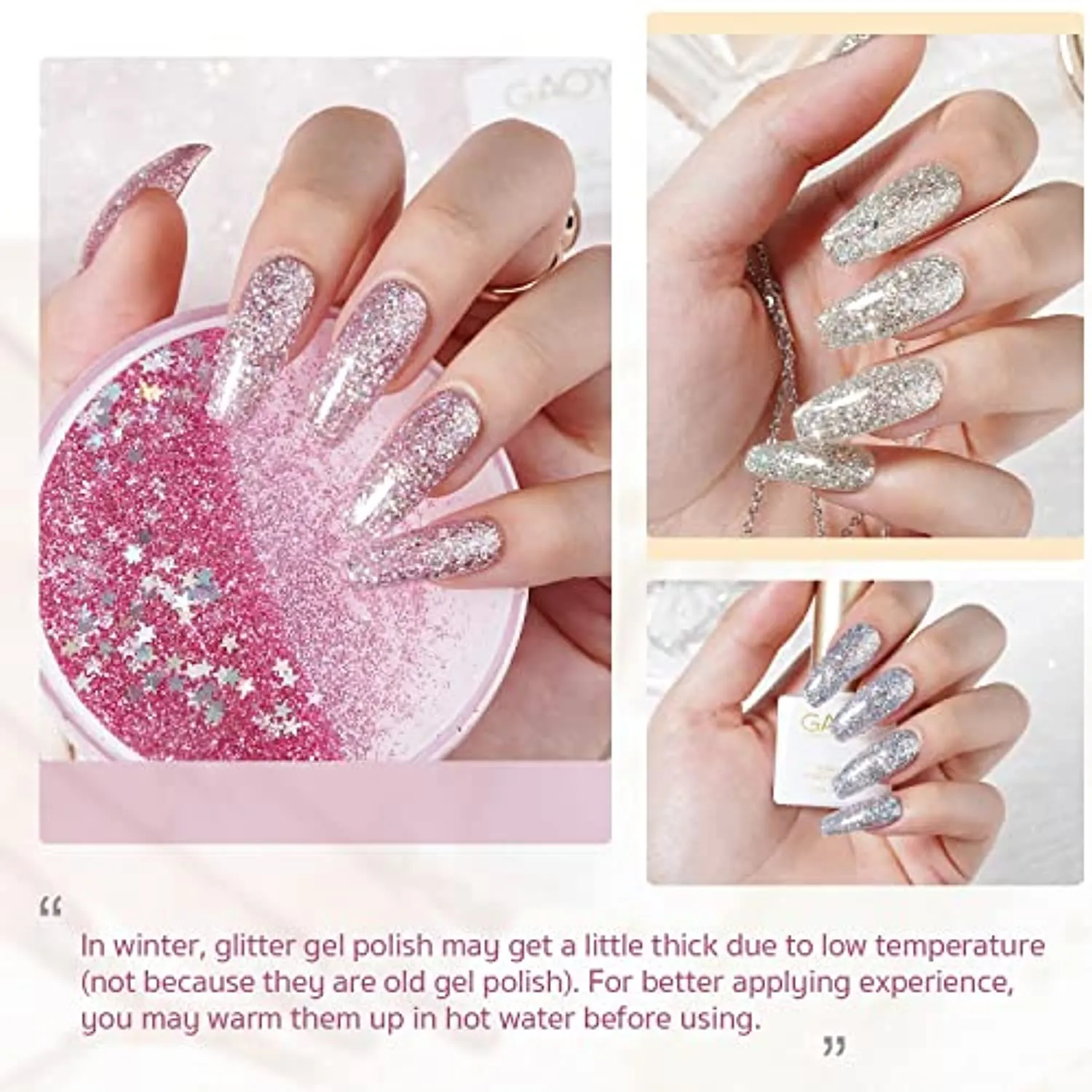 GAOY Chrome Platinum Glitter Gel Nail Polish Set of 6 Colors Including Sparkly Shiny Black Silver Pink Gel Polish Kit UV LED Soak Off Nail Polish Home DIY Manicure Nail Salon Varnish
