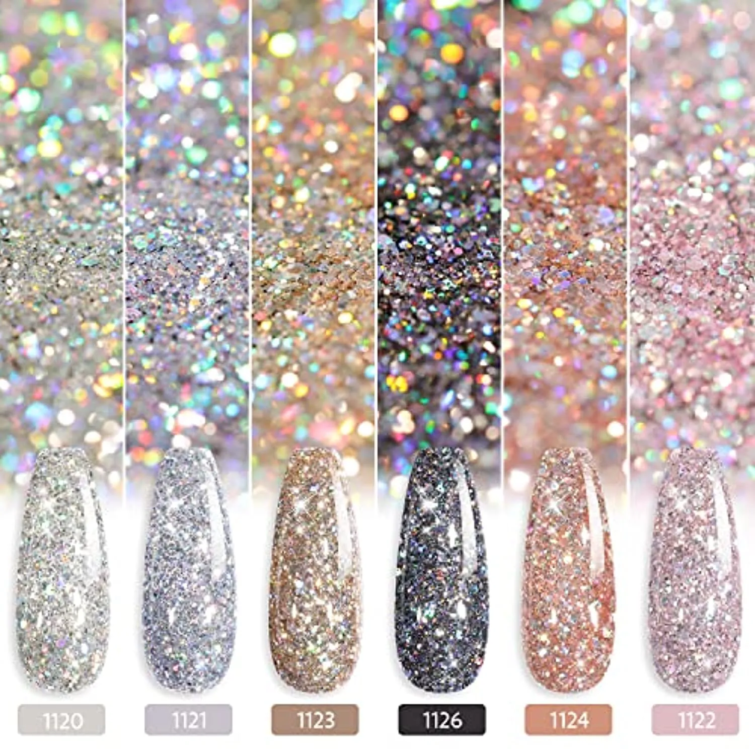 GAOY Chrome Platinum Glitter Gel Nail Polish Set of 6 Colors Including Sparkly Shiny Black Silver Pink Gel Polish Kit UV LED Soak Off Nail Polish Home DIY Manicure Nail Salon Varnish