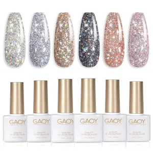 GAOY Chrome Platinum Glitter Gel Nail Polish Set of 6 Colors Including Sparkly Shiny Black Silver Pink Gel Polish Kit UV LED Soak Off Nail Polish Home DIY Manicure Nail Salon Varnish