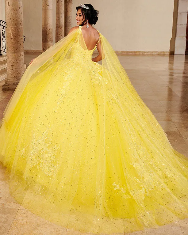 Glitter Quinceanera Dress 3D Flowers Sequined Lace Yellow Tulle Ball Gowns Sweet 16 vestidos de quinceañera