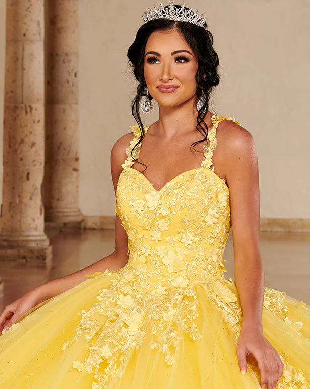 Glitter Quinceanera Dress 3D Flowers Sequined Lace Yellow Tulle Ball Gowns Sweet 16 vestidos de quinceañera