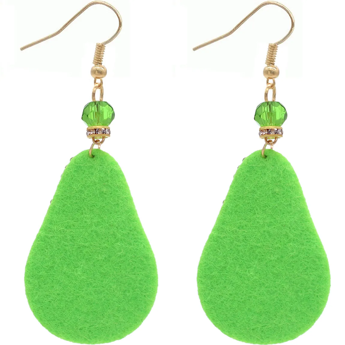 Green Avocado Beaded Pave Rhinestone Felt Earrings