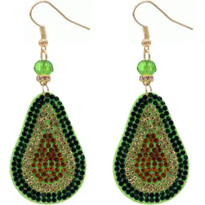 Green Avocado Beaded Pave Rhinestone Felt Earrings