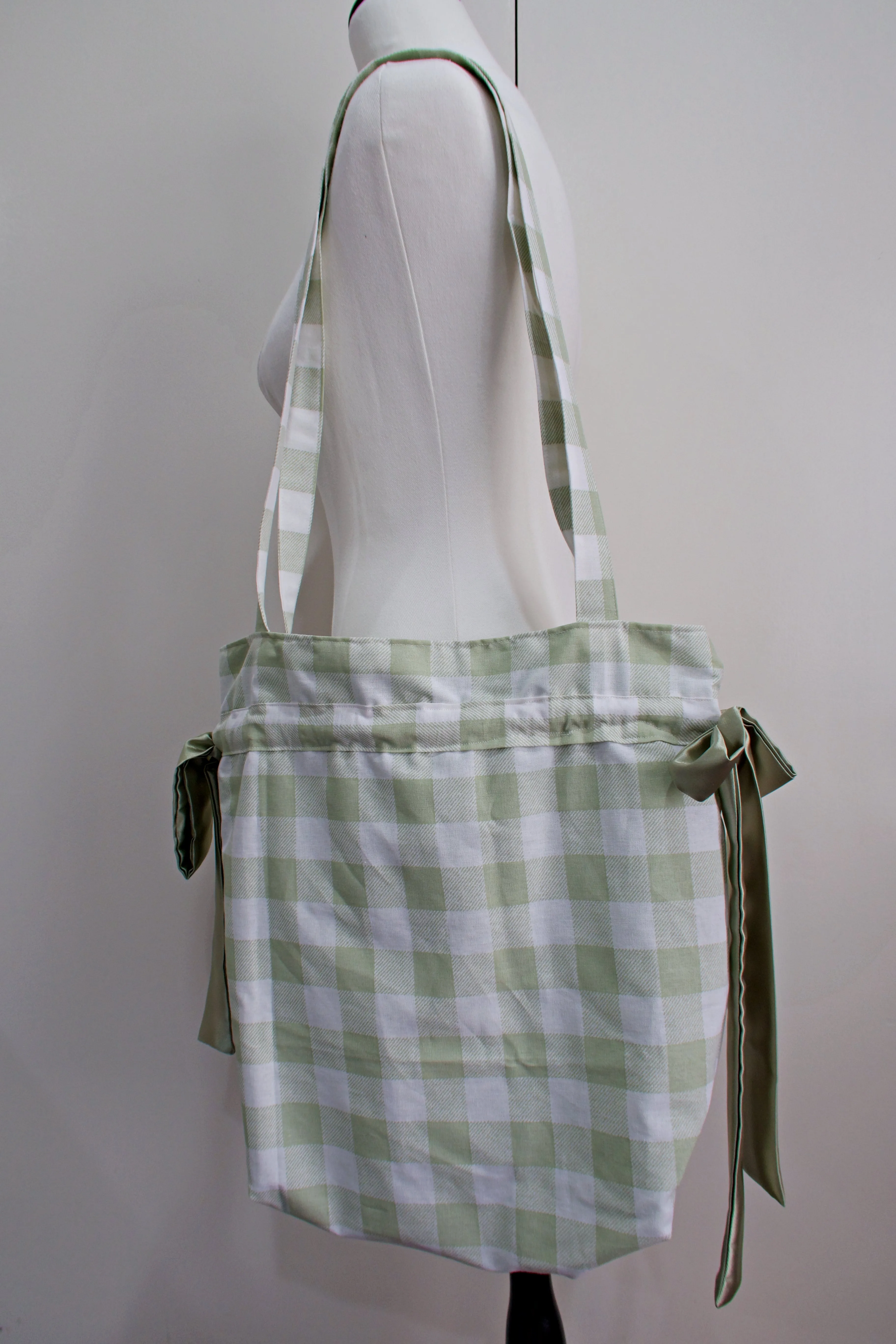 Green Gingham Bow Tote Bag